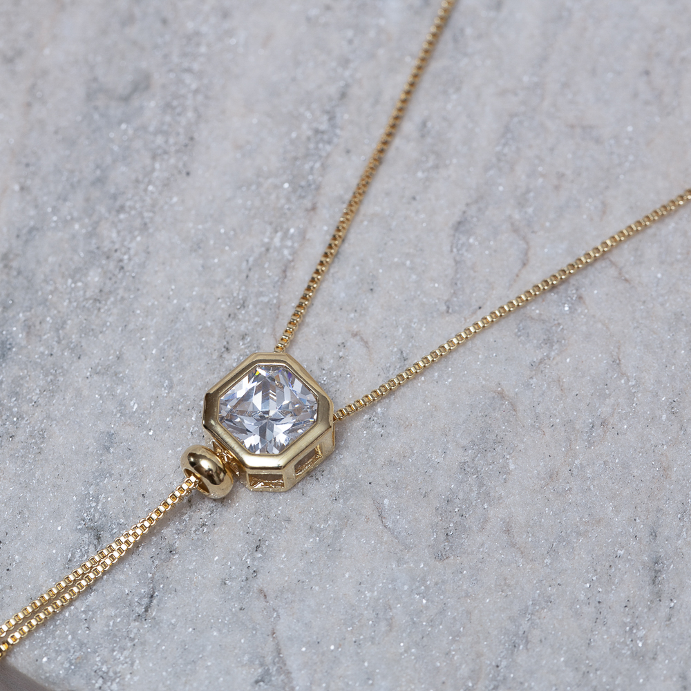 COLAR GRAVATINHA COM PEDRA CRISTAL BANHO OURO 18K
