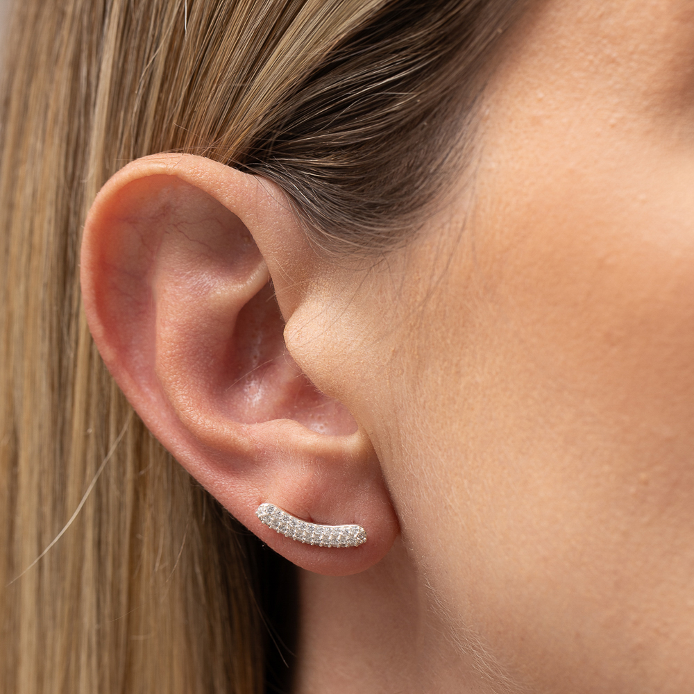 BRINCO EAR CUFF CRAVEJADO BANHO PRATA
