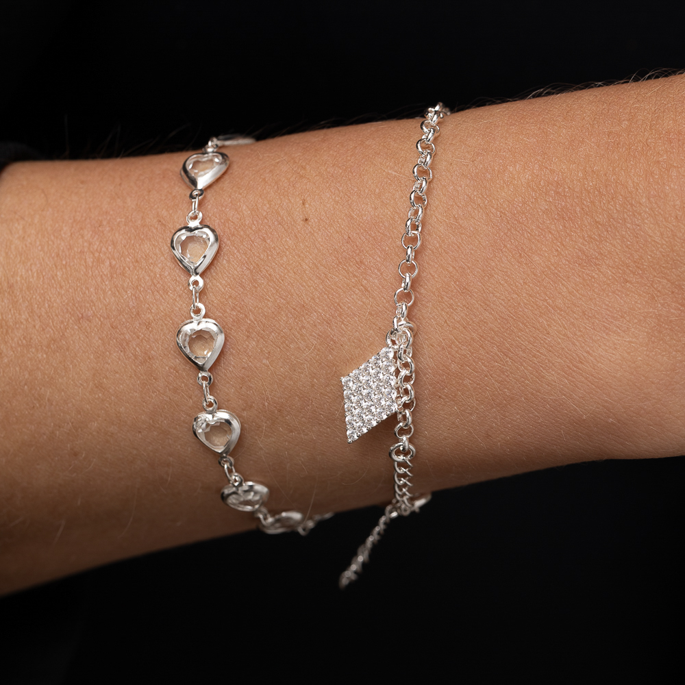 PULSEIRA CORAÇÃO CRISTAL CT BANHO PRATA