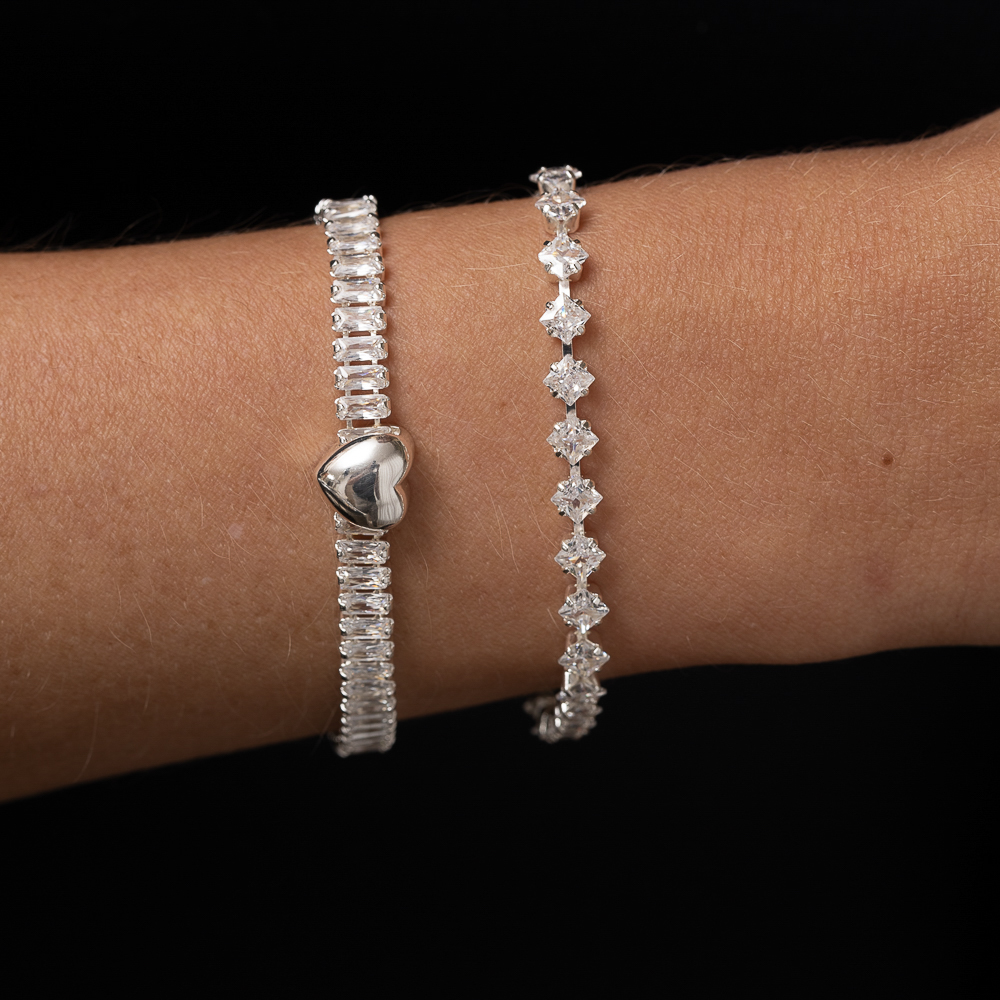 PULSEIRA RIVIERA COM PEDRAS CRISTAIS CT BANHO PRATA