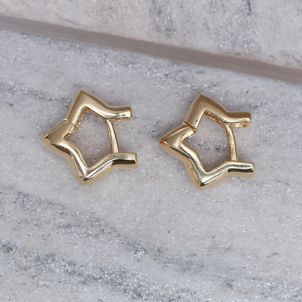 BRINCO ARGOLA ESTRELA GROSSA BANHO OURO 18K