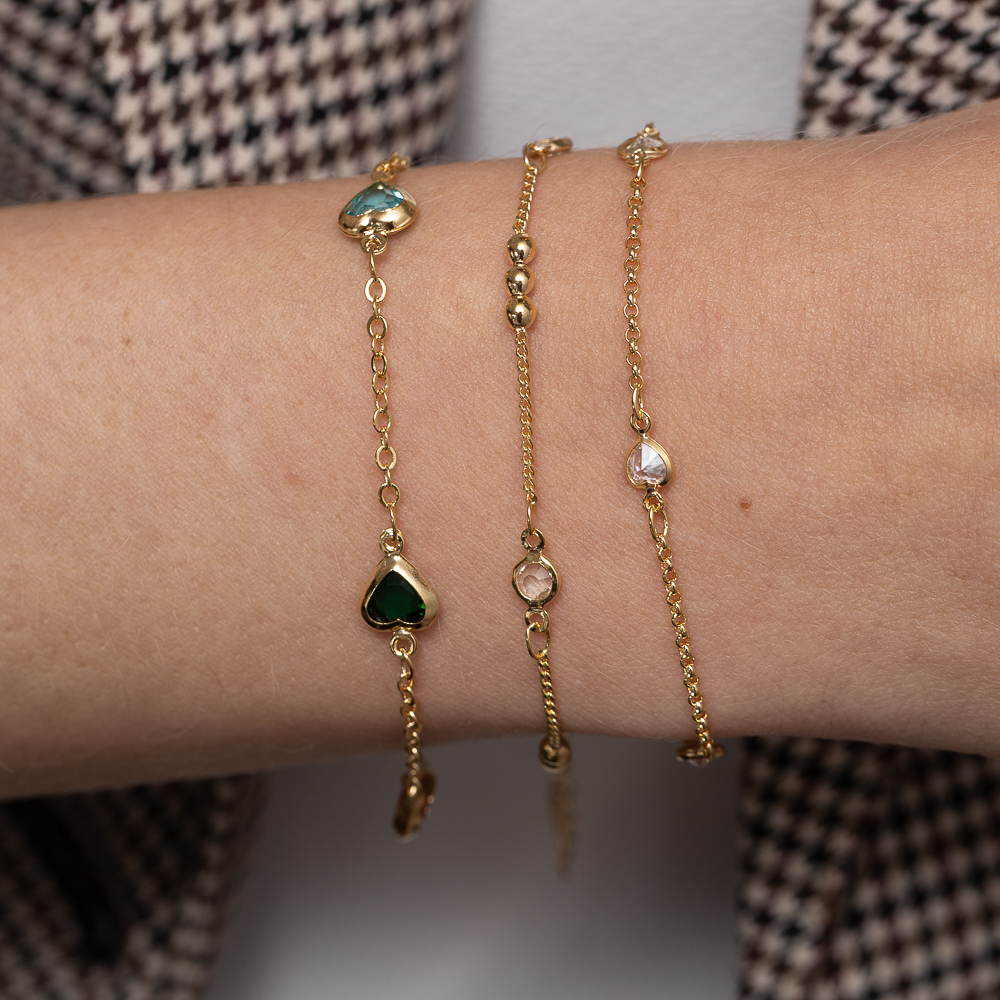 PULSEIRA CORAÇÕES CRISTAIS BANHO 18K