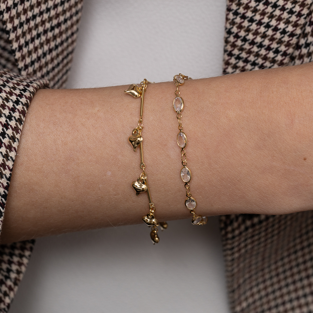 PULSEIRA PINGENTES CORAÇÕES BANHO 18K