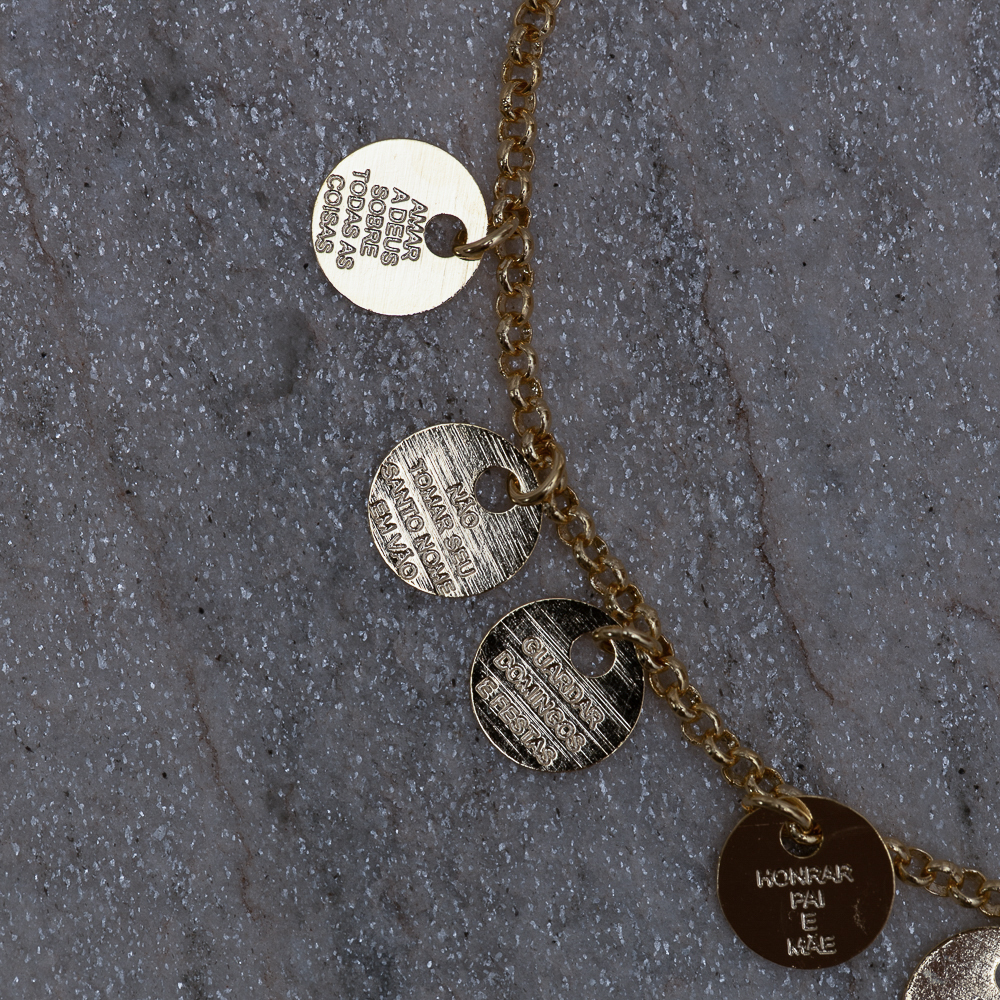 PULSEIRA MEDALHA 10 MANDAMENTOS BANHO 18K