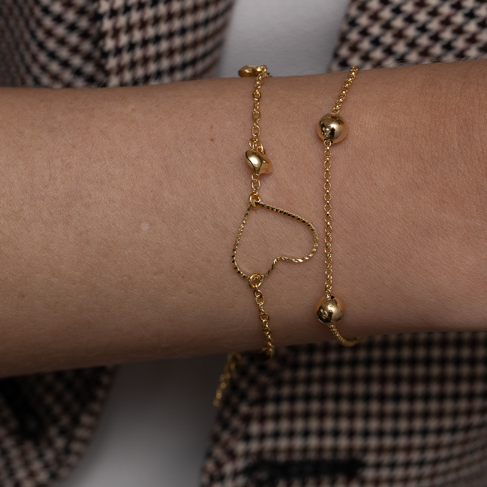PULSEIRA PINGENTES CORAÇÕES BANHO OURO 18K