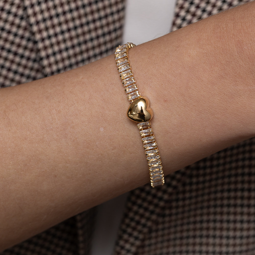 PULSEIRA NAVETE COM CORAÇÃO BANHO OURO 18K
