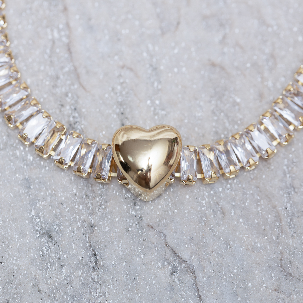 PULSEIRA NAVETE COM CORAÇÃO BANHO OURO 18K