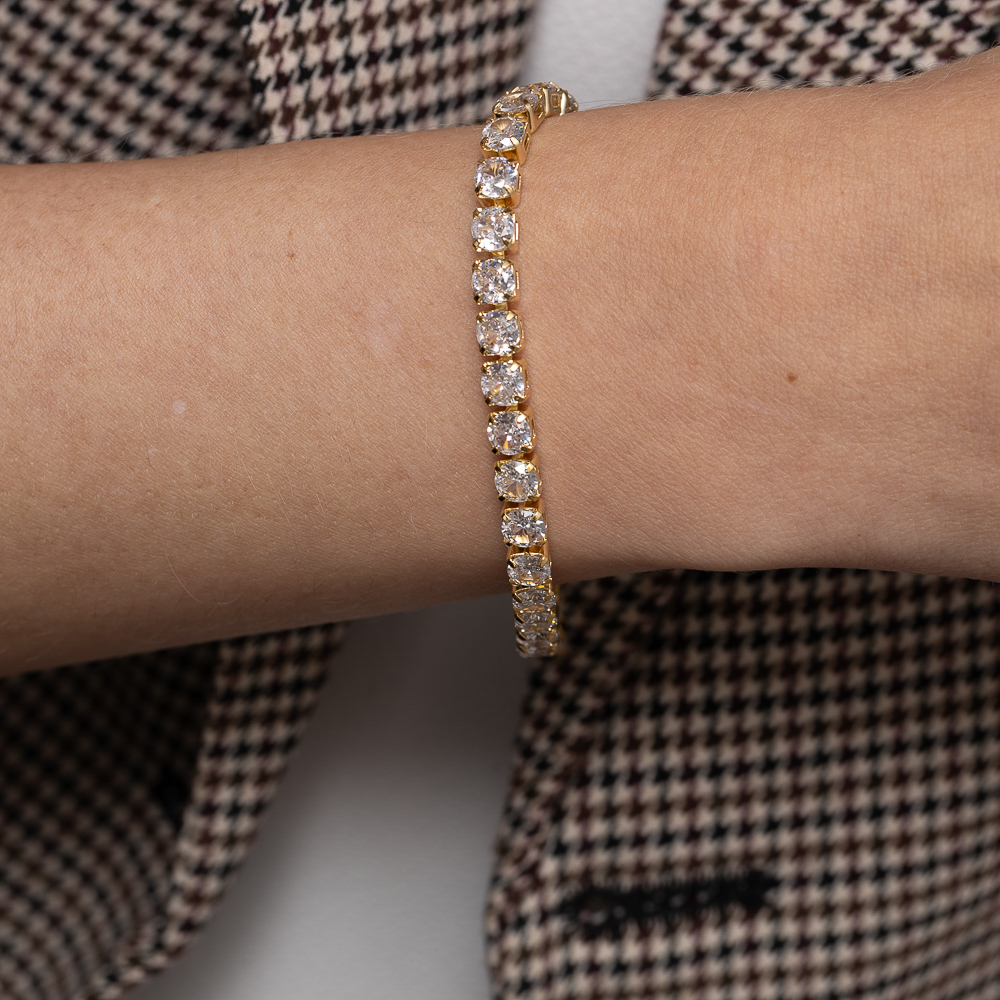 PULSEIRA RIVIERA GROSSA CRISTAL BANHO OURO 18K