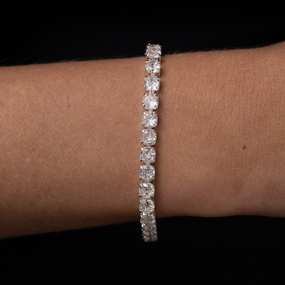 PULSEIRA RIVIERA GROSSA CRISTAL CT BANHO PRATA