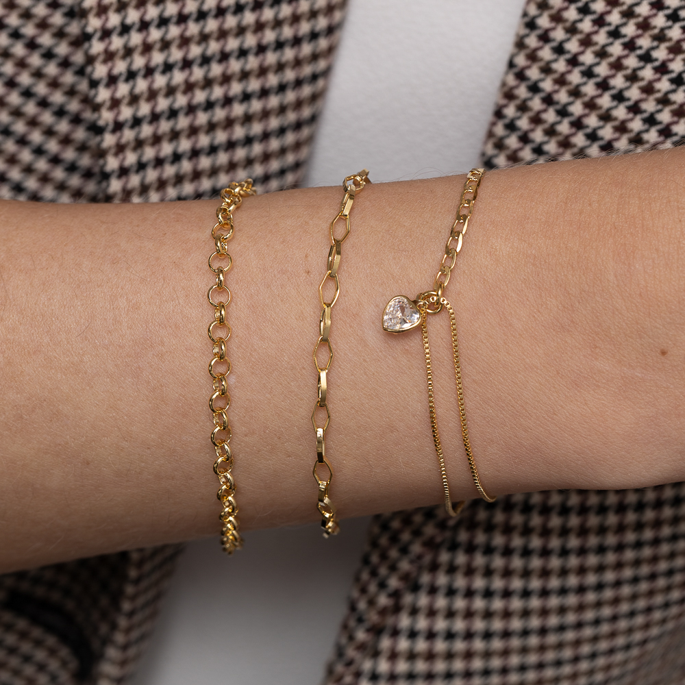 PULSEIRA DUPLA COM CORAÇÃO CRISTAL BANHO OURO 18K