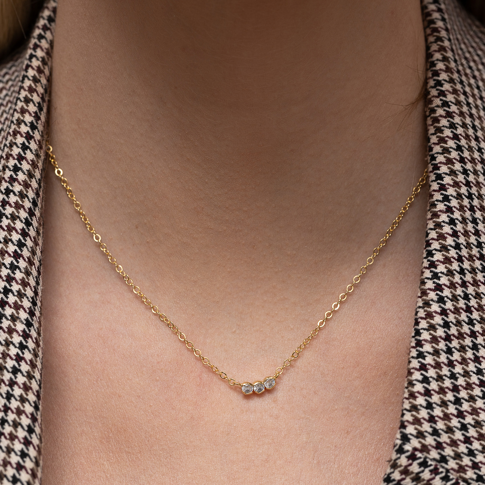 CONJUNTO TRÊS ZIRCÔNIAS BANHO OURO 18K