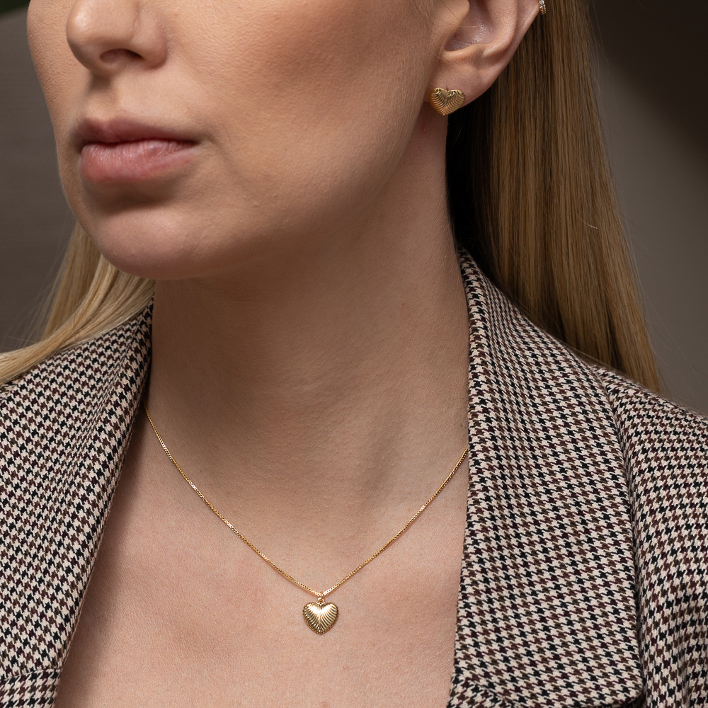 CONJUNTO CORAÇÃO TRABALHADO BANHO OURO 18K