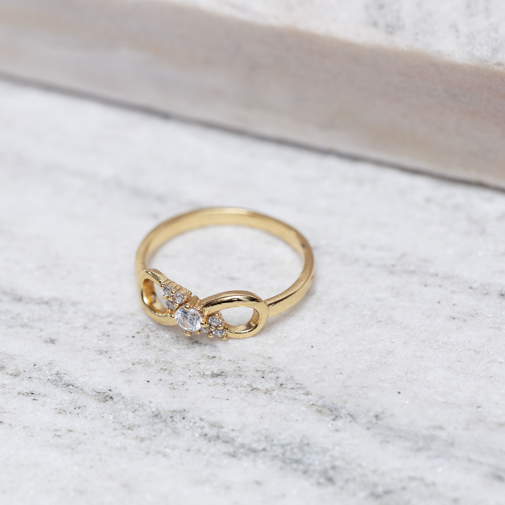 ANEL LAÇO COM ZIRCÔNIAS CT BANHO OURO 18K