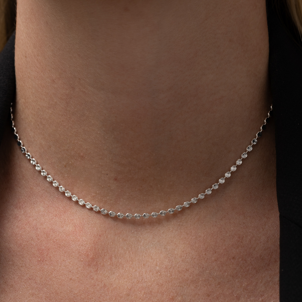 CHOKER BOLINHA DIAMANTADA BANHO PRATA