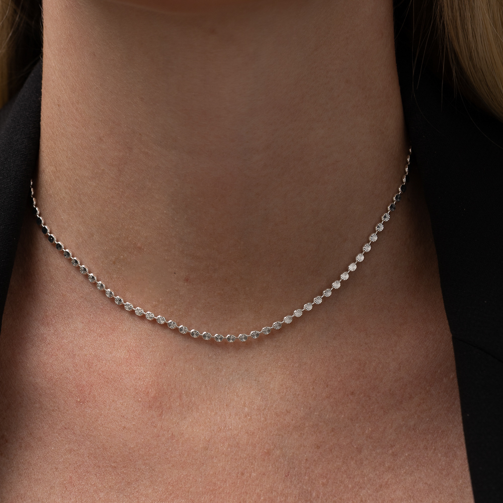 CHOKER BOLINHA DIAMANTADA BANHO PRATA
