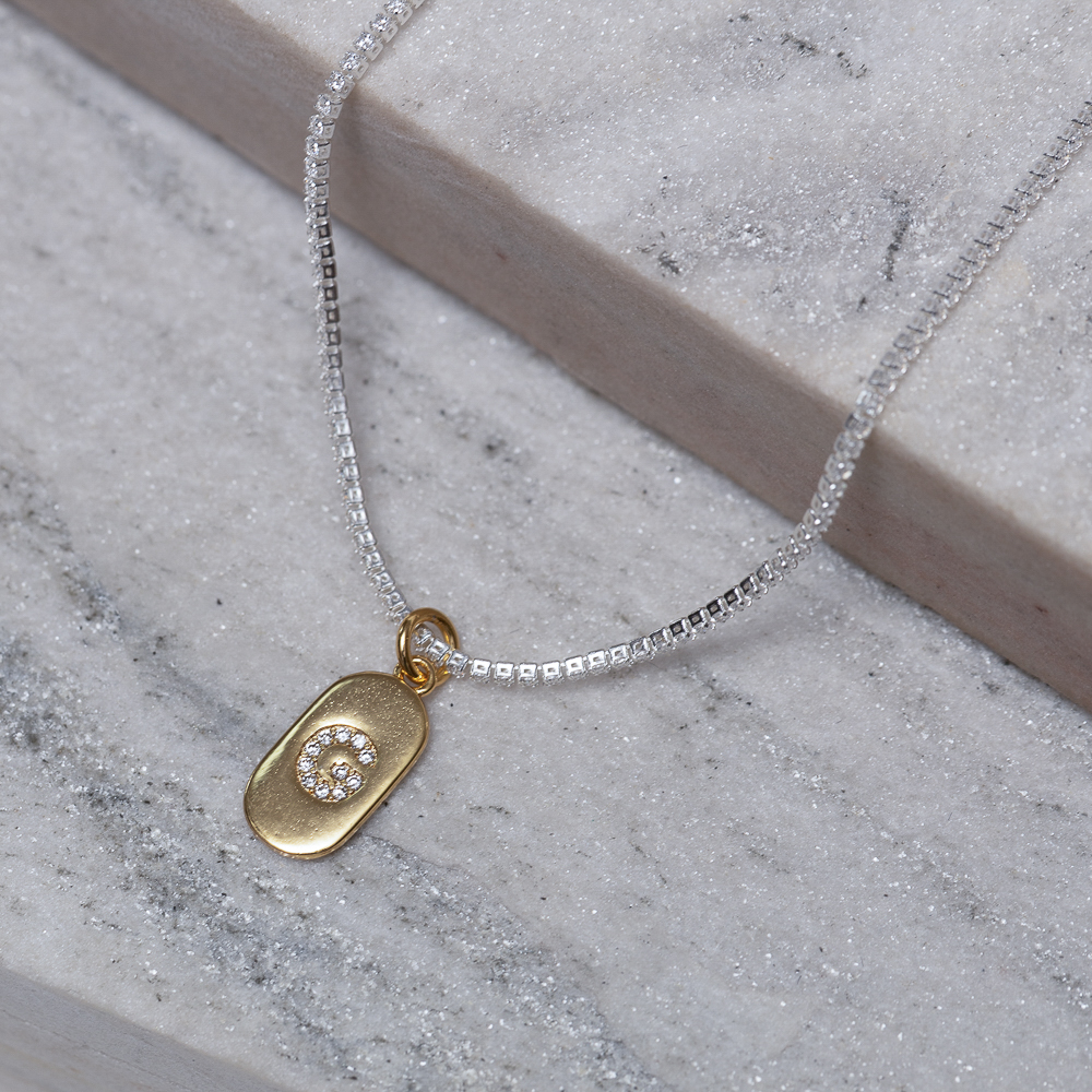 CHOKER RIVIERA PP COM LETRA G CRISTAL BANHO PRATA