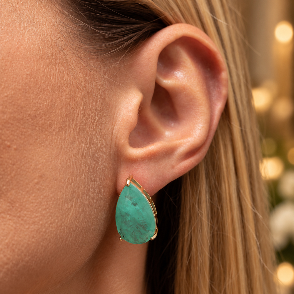 BRINCO GOTA VERDE TIFFANY G BANHO OURO 18K