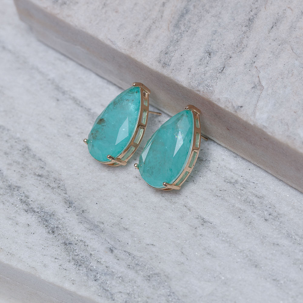 BRINCO GOTA VERDE TIFFANY G BANHO OURO 18K
