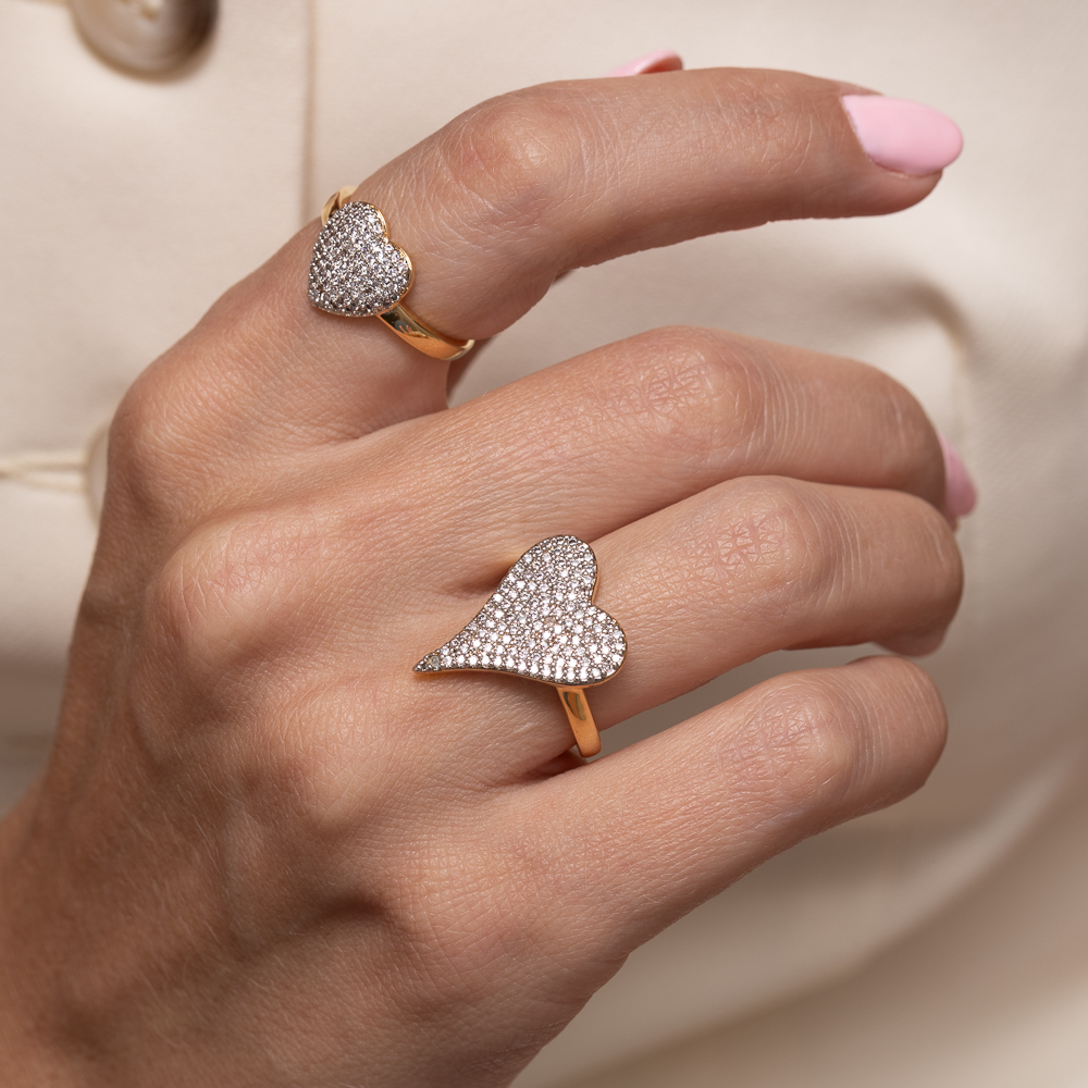 ANEL CORAÇÃO ALONGADO COM CANETA RÓDIO BRANCO BANHO OURO 18K