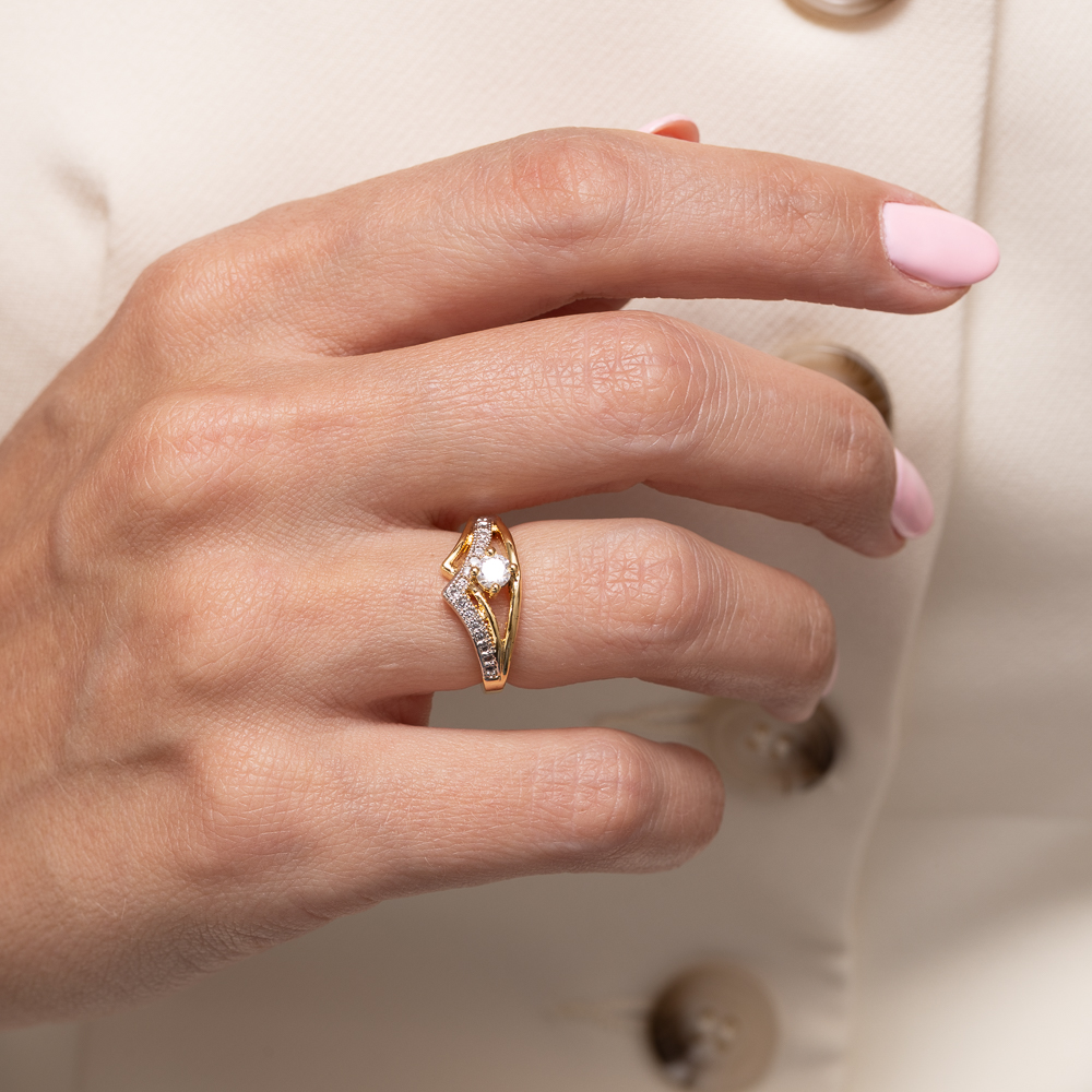 ANEL SOLITÁRIO COM CANETA RÓDIO BRANCO BANHO OURO 18K