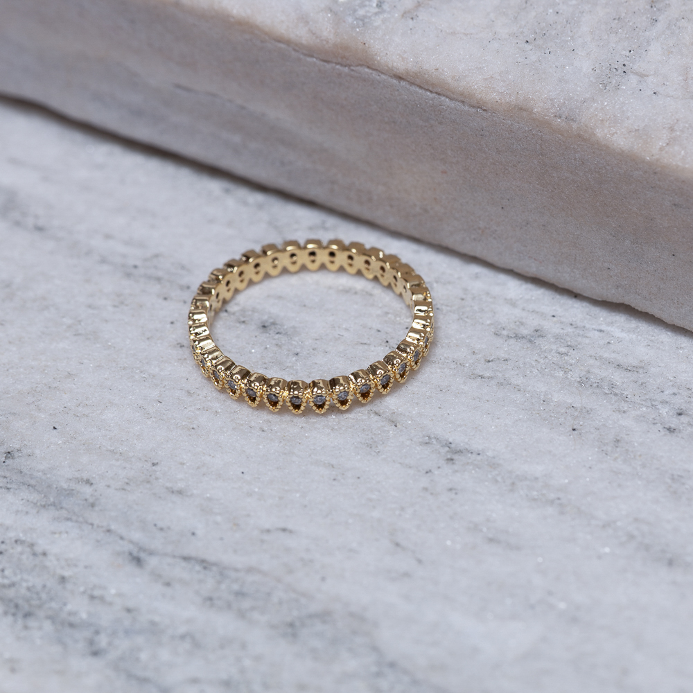 ANEL MINI GOTINHAS COM ZIRCÔNIAS BANHO OURO 18K