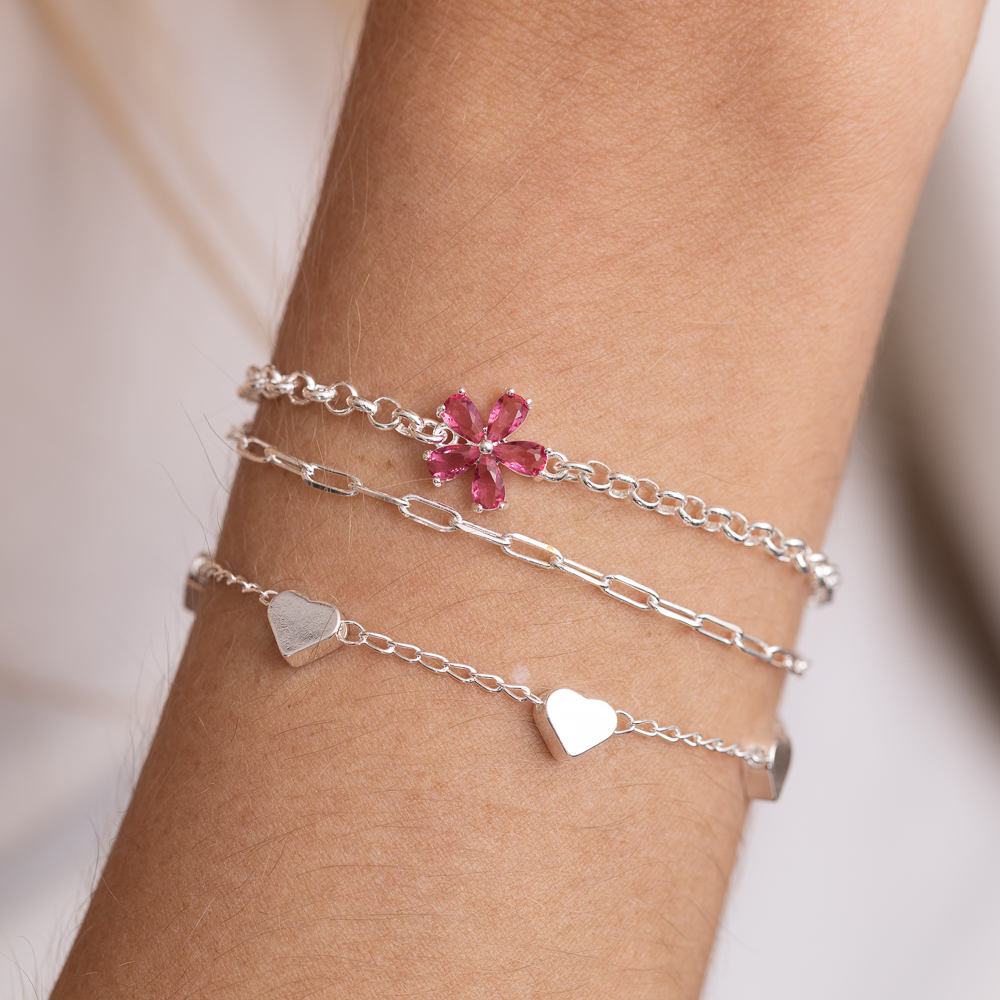 PULSEIRA CORAÇÕES LISOS BANHO PRATA