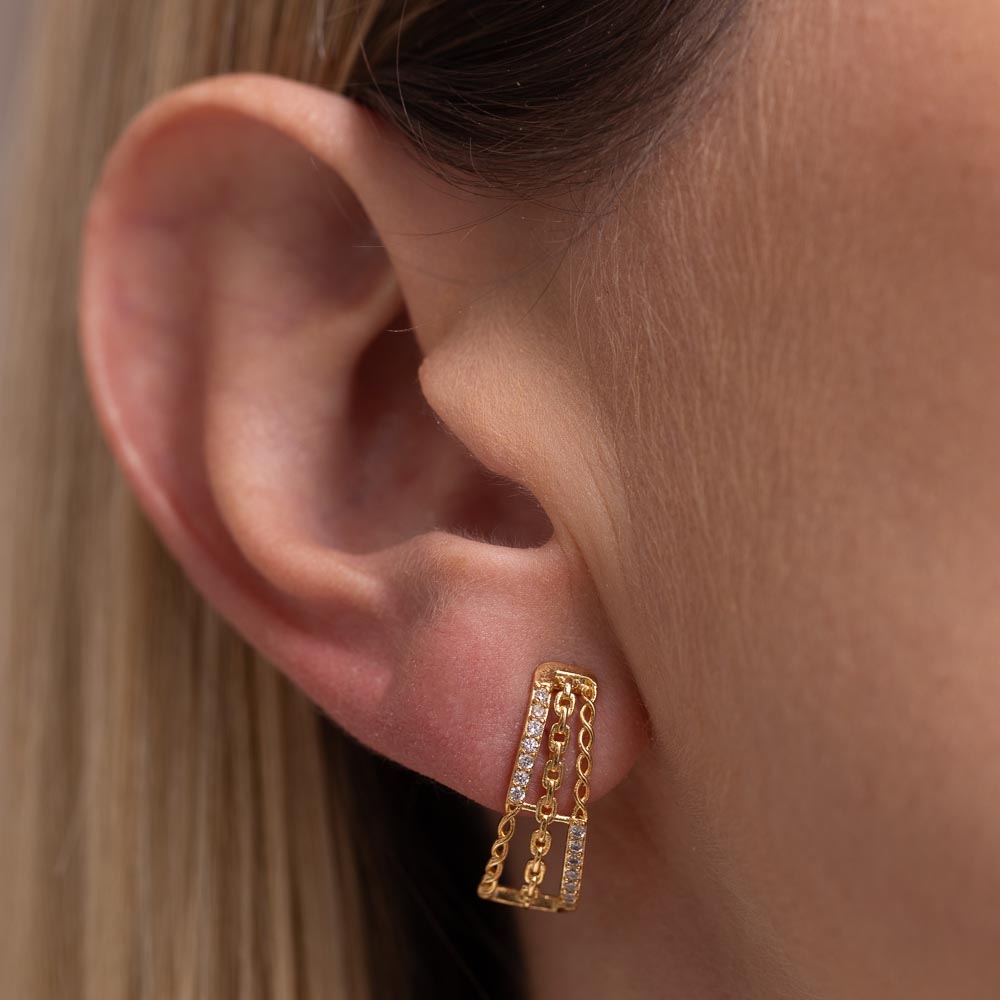 BRINCO EAR CUFF ELOS BANHO OURO 18K