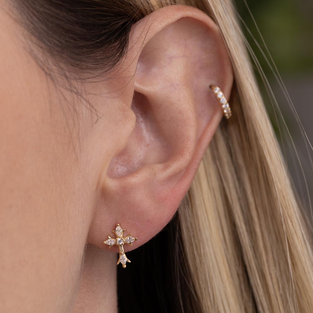 BRINCO CRUZ CRISTAL BANHO OURO 18K