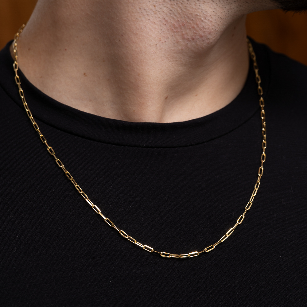 CORRENTE MASCULINA ELOS CARTIER FECHO TUBULAR BANHO OURO 18K