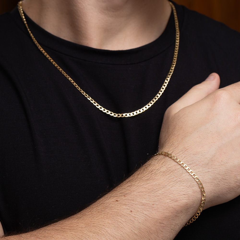PULSEIRA MASCULINA ELOS GRUMET BANHO OURO 18K