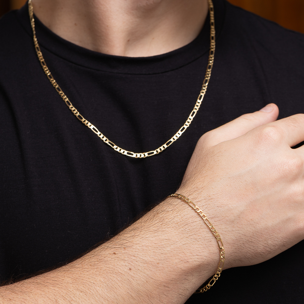 PULSEIRA MASCULINA ELOS DUPLOS BANHO OURO 18K