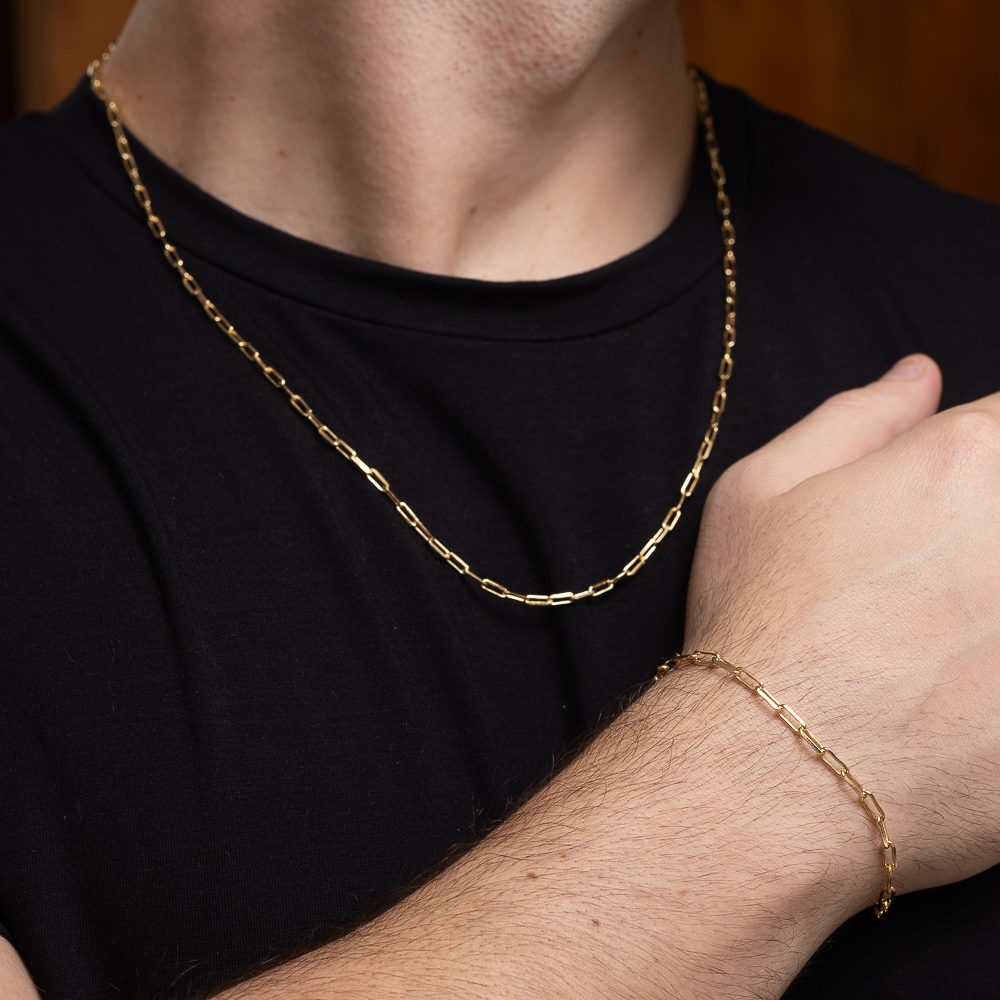 PULSEIRA MASCULINA ELO CARTIER FECHO TUBULAR BANHO OURO 18K