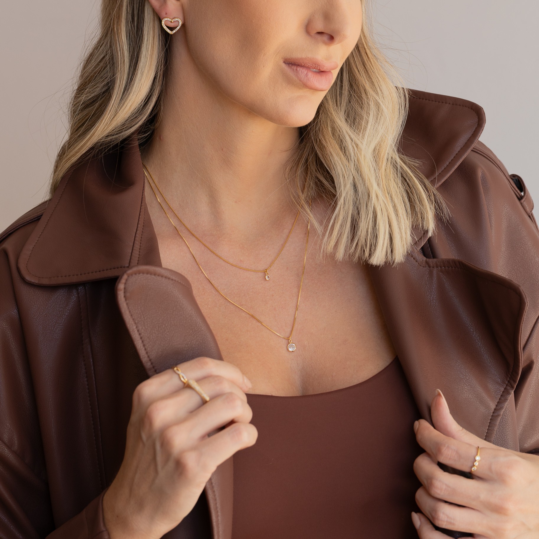 COLAR DUPLO PONTO DE LUZ CRISTAL BANHO OURO 18K