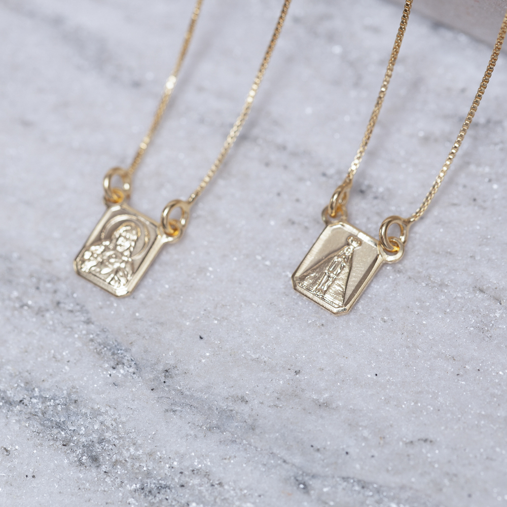 COLAR ESCAPULÁRIO NOSSA SENHORA BANHO OURO 18K