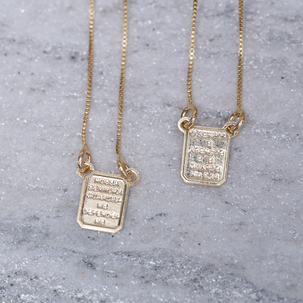 COLAR ESCAPULÁRIO NOSSA SENHORA BANHO OURO 18K