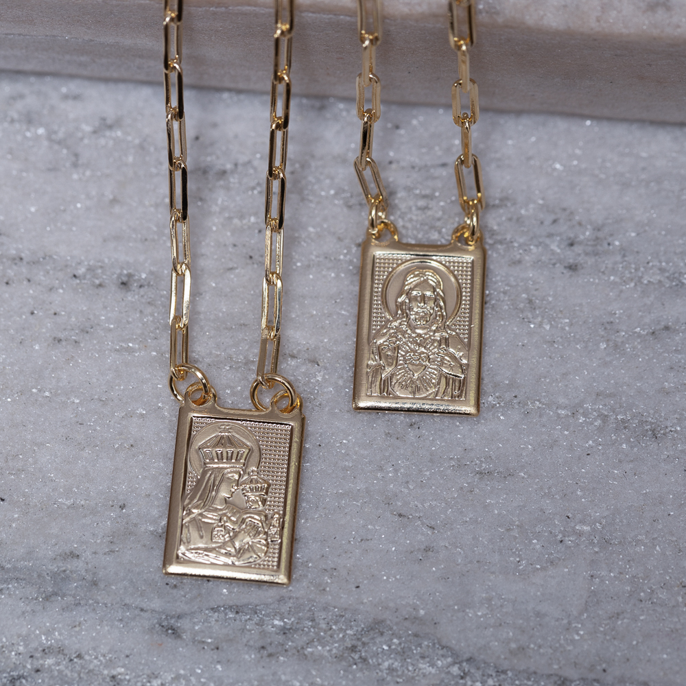 COLAR ESCAPULÁRIO SAGRADO CORAÇÃO BANHO OURO 18K