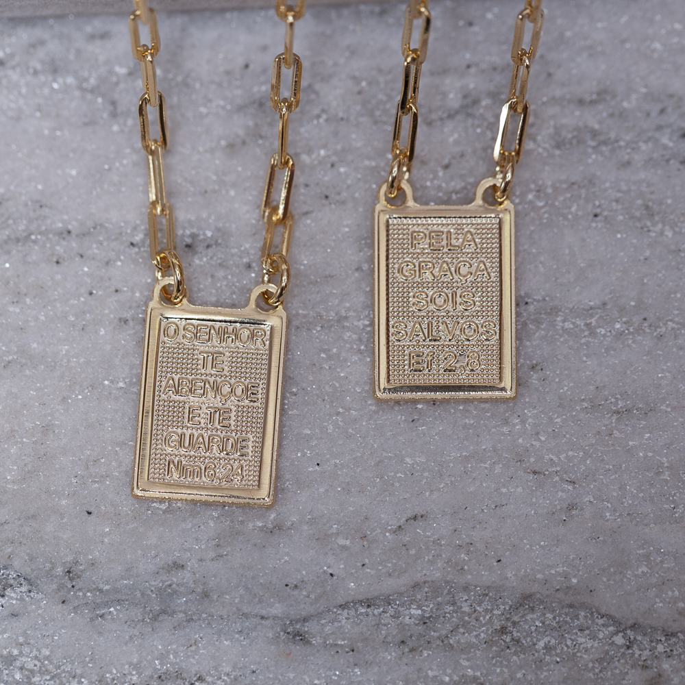 COLAR ESCAPULÁRIO SAGRADO CORAÇÃO BANHO OURO 18K