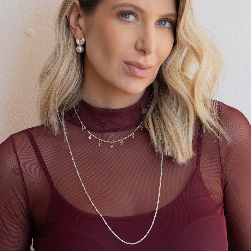 CHOKER PONTO DE LUZ COM CRUZ BANHO PRATA