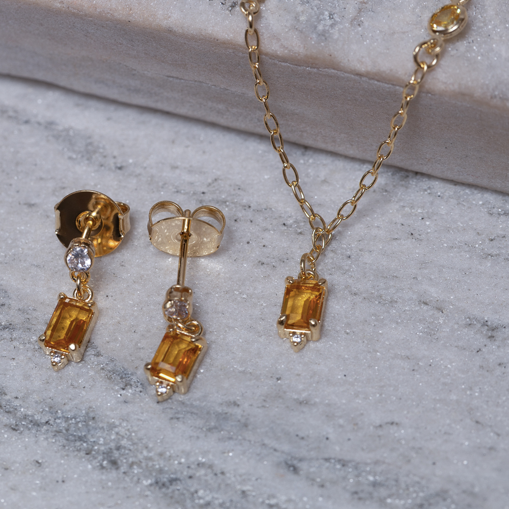 CONJUNTO CRISTAIS LARANJADOS BANHO OURO 18K