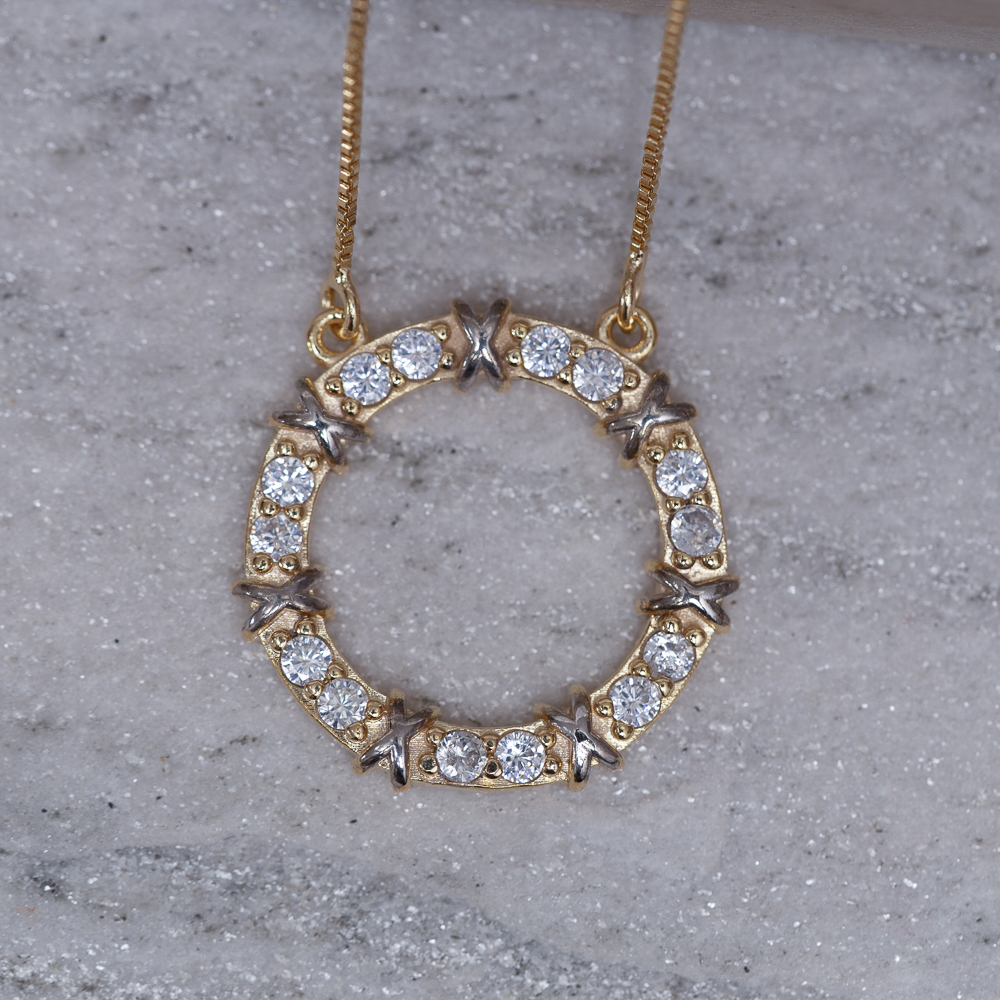 COLAR CÍRCULO X TWO TONE BANHO OURO 18K