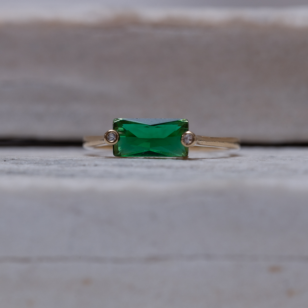 ANEL PEDRA VERDE ESMERALDA BANHO OURO 18K