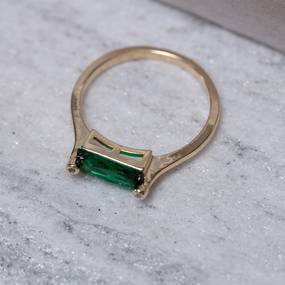 ANEL PEDRA VERDE ESMERALDA BANHO OURO 18K