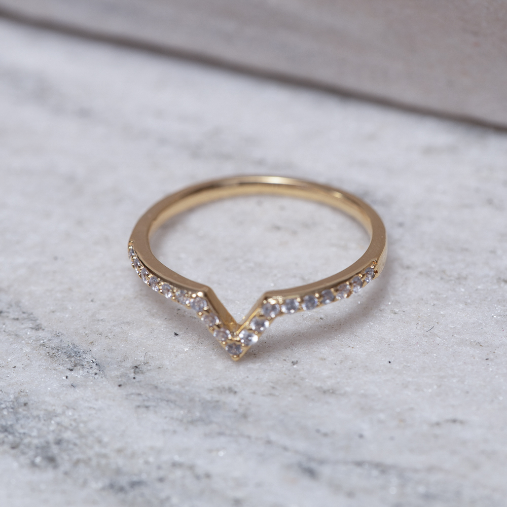 ANEL PONTE AGUDO CRAVEJADO BANHO OURO 18K