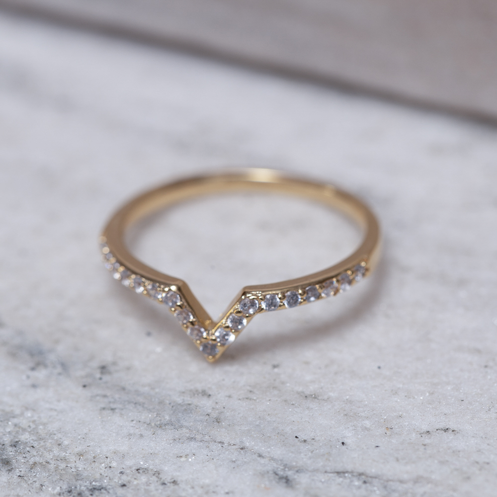 ANEL PONTE AGUDO CRAVEJADO BANHO OURO 18K