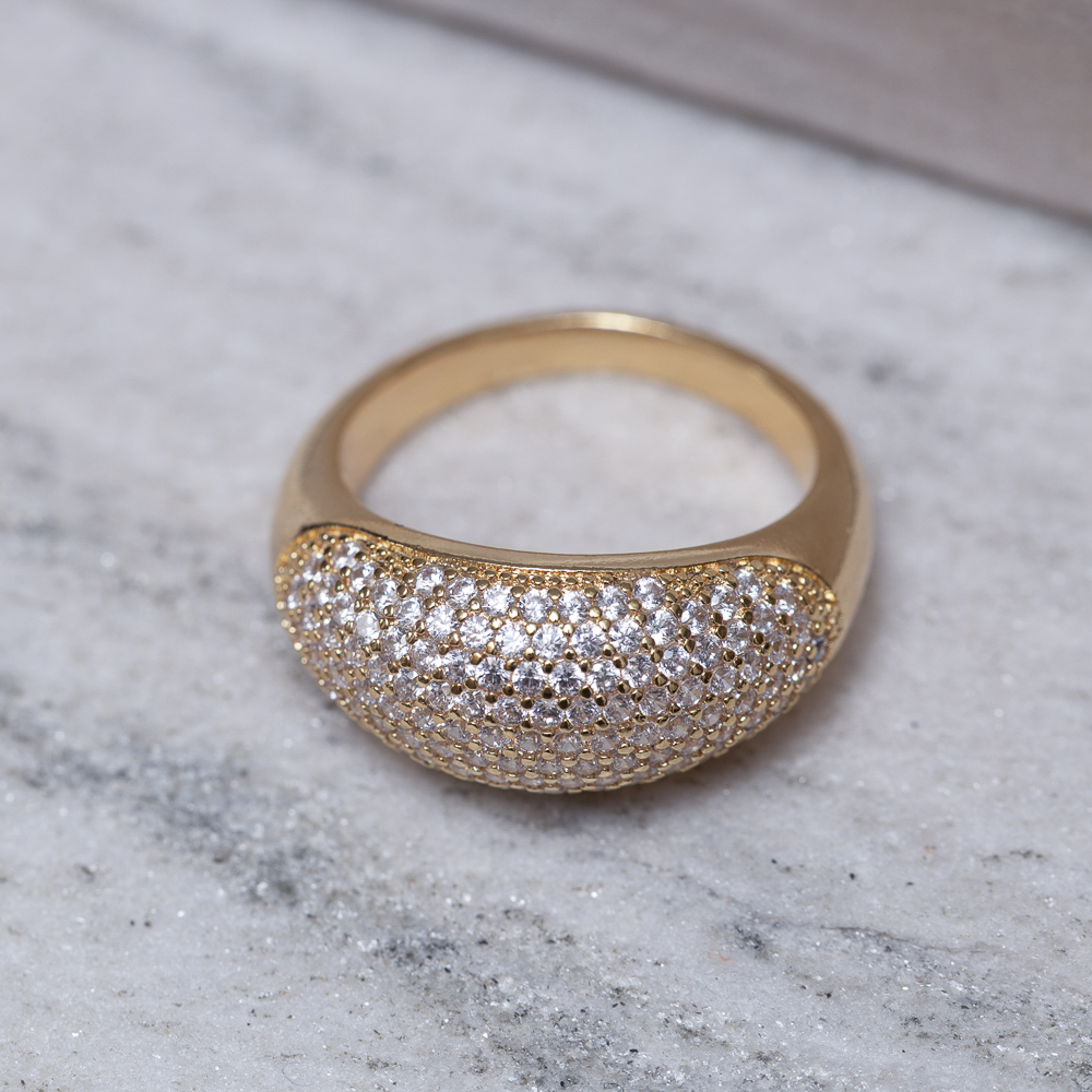 ANEL ABAULADO CRAVEJADO BANHO OURO 18K