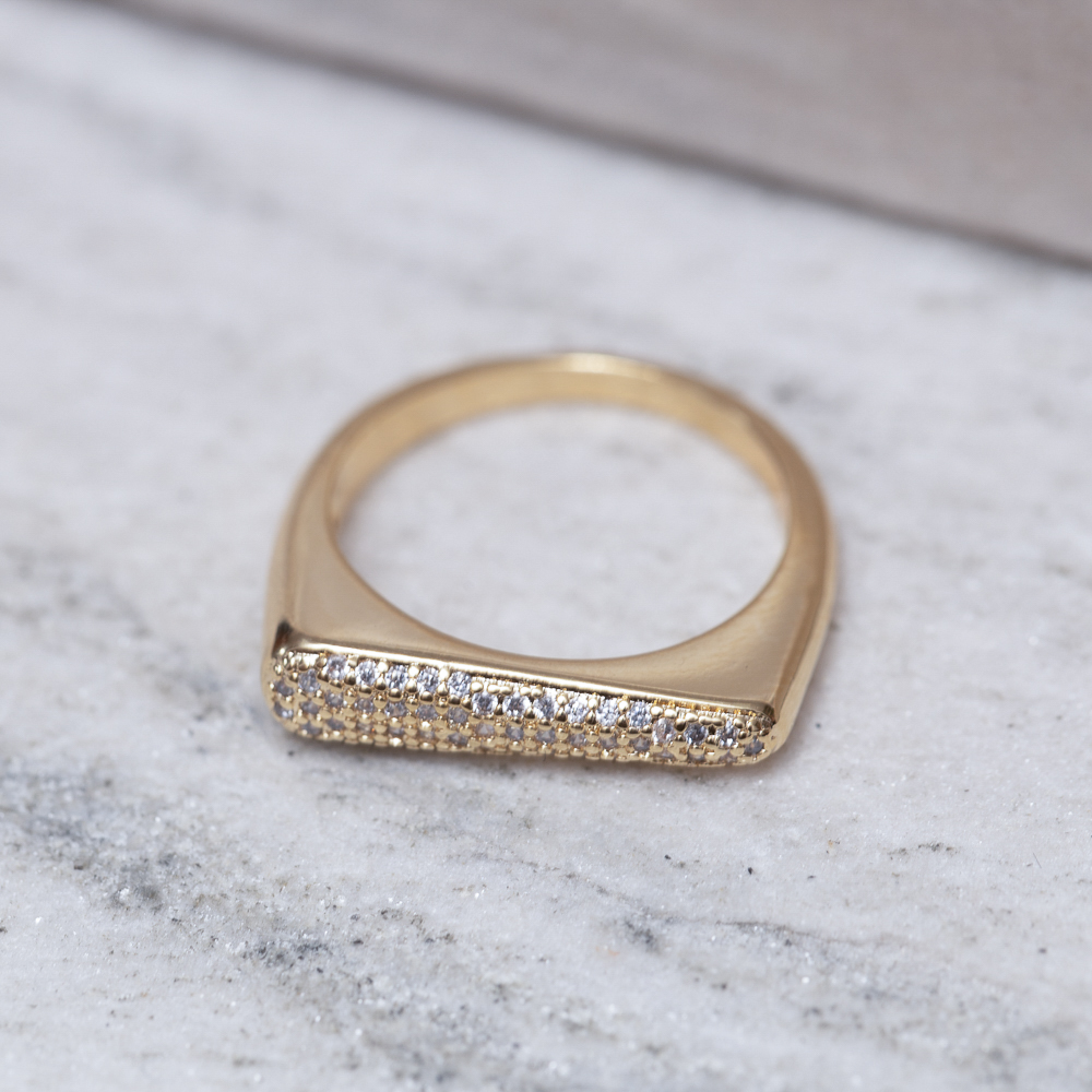 ANEL AMOR DE MÃE IRREGULAR CRAVEJADO BANHO OURO 18K