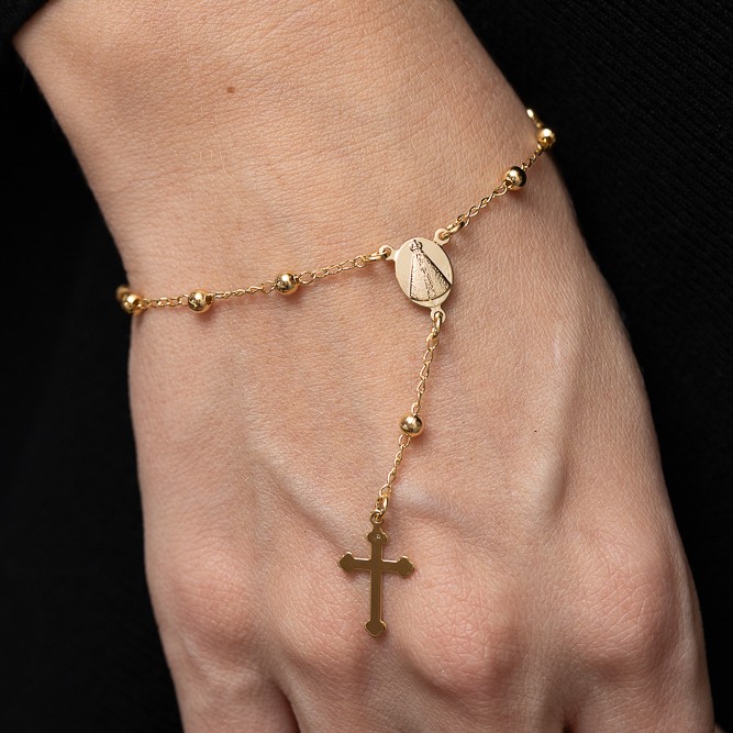 PULSEIRA TERÇO NOSSA SENHORA BANHO OURO 18K