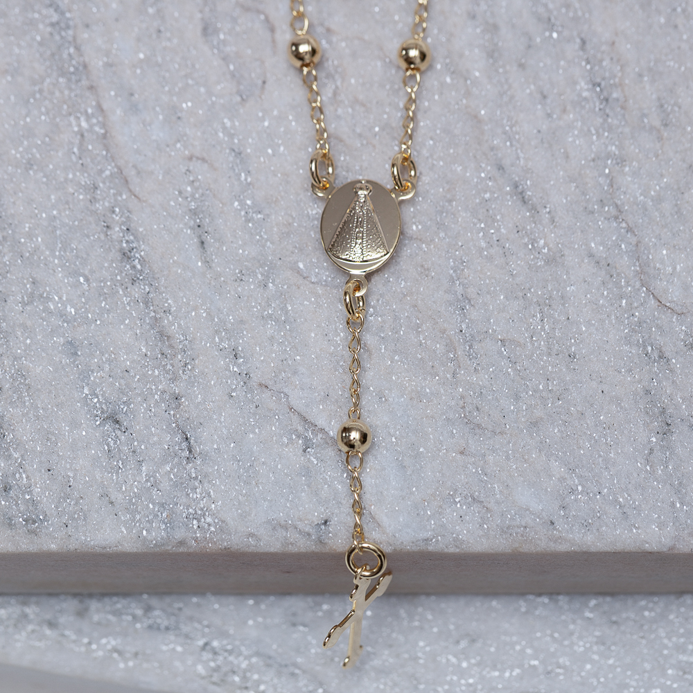 PULSEIRA TERÇO NOSSA SENHORA BANHO OURO 18K