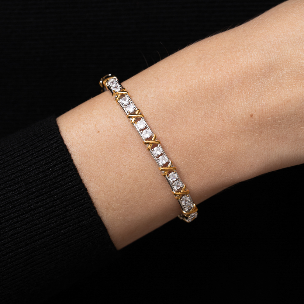 BRACELETE X TWO TONE BANHO RÓDIO BRANCO