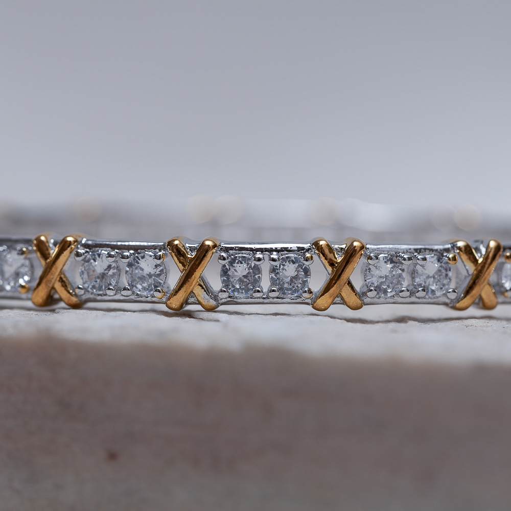 BRACELETE X TWO TONE BANHO RÓDIO BRANCO